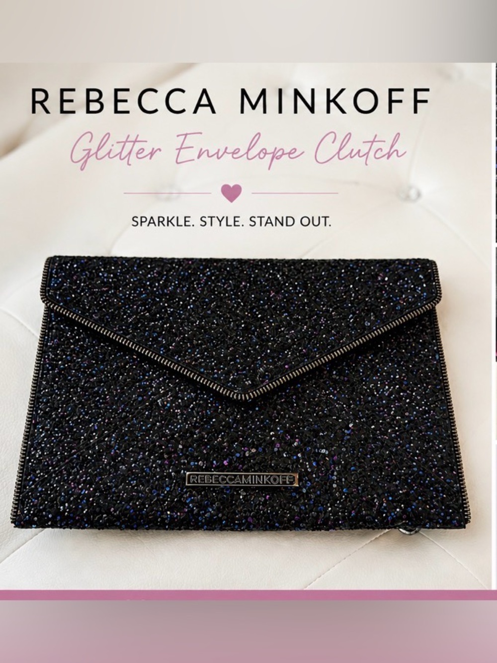 Rebecca Minkoff Black Glitter Envelope Clutch with Purple & Blue Sparkle